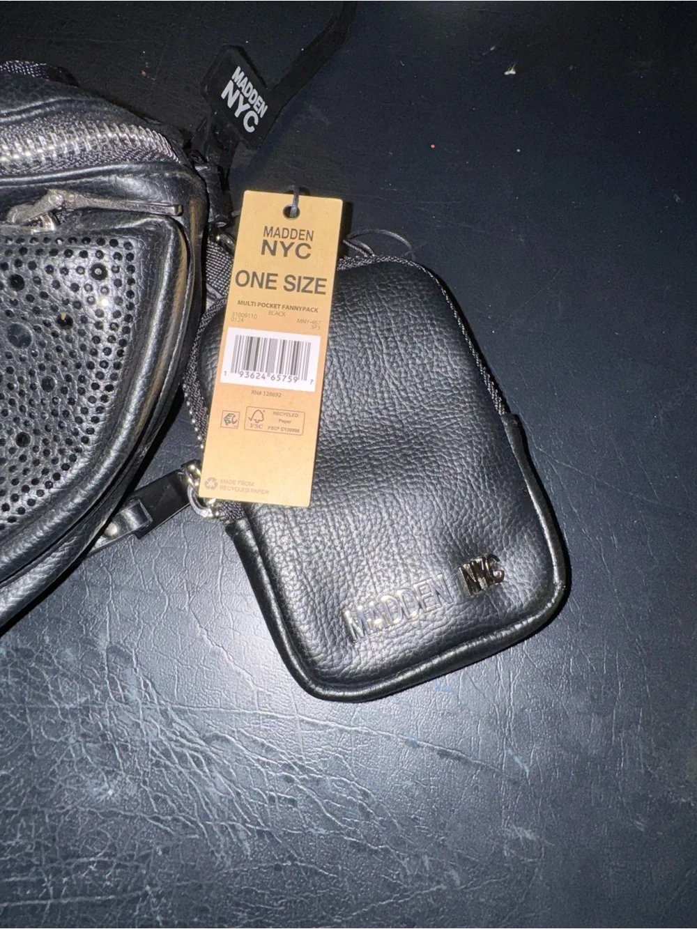 Black Perforated Leather Crossbody Bag with Front Pockets