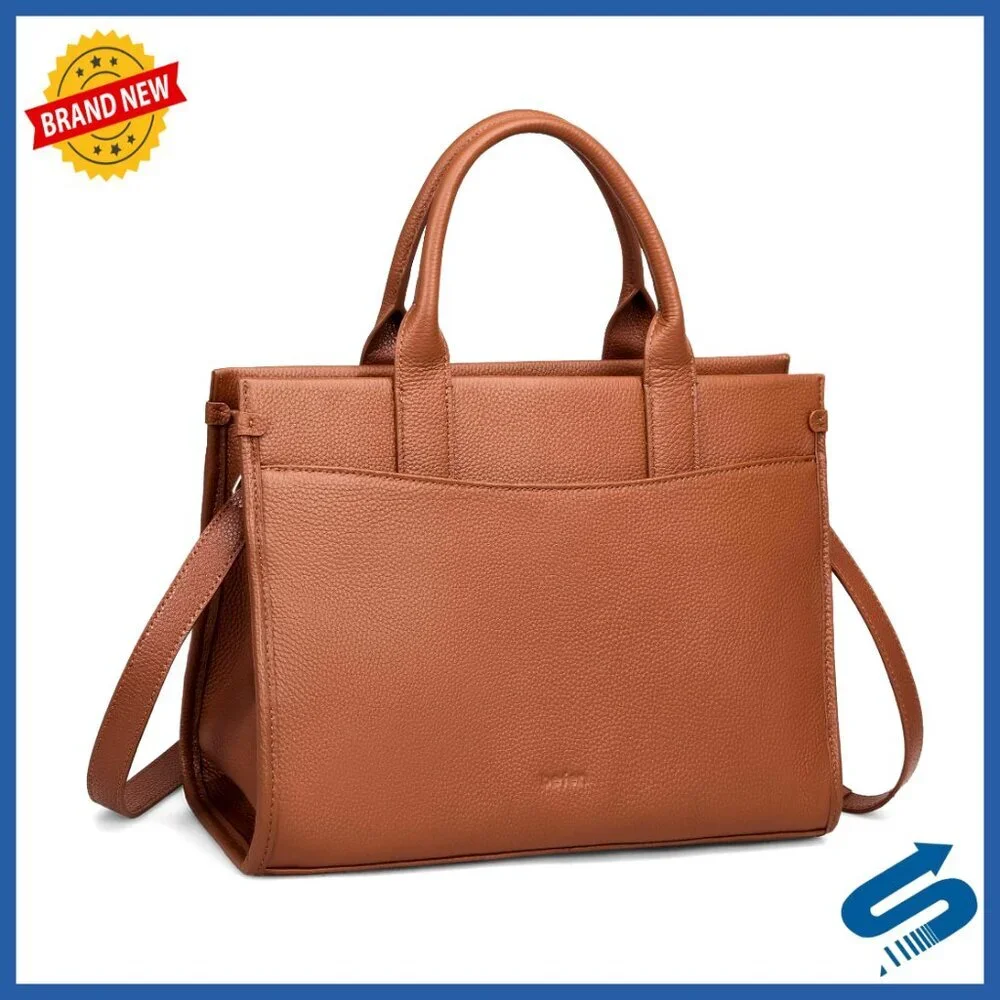 Genuine Leather Tote Crossbody Bag with Top Handle and Zipper