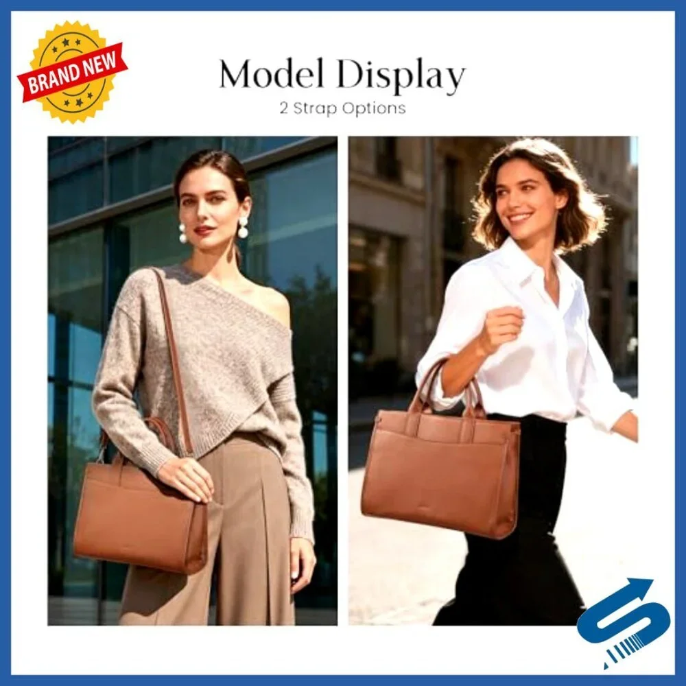 Genuine Leather Tote Crossbody Bag with Top Handle and Zipper