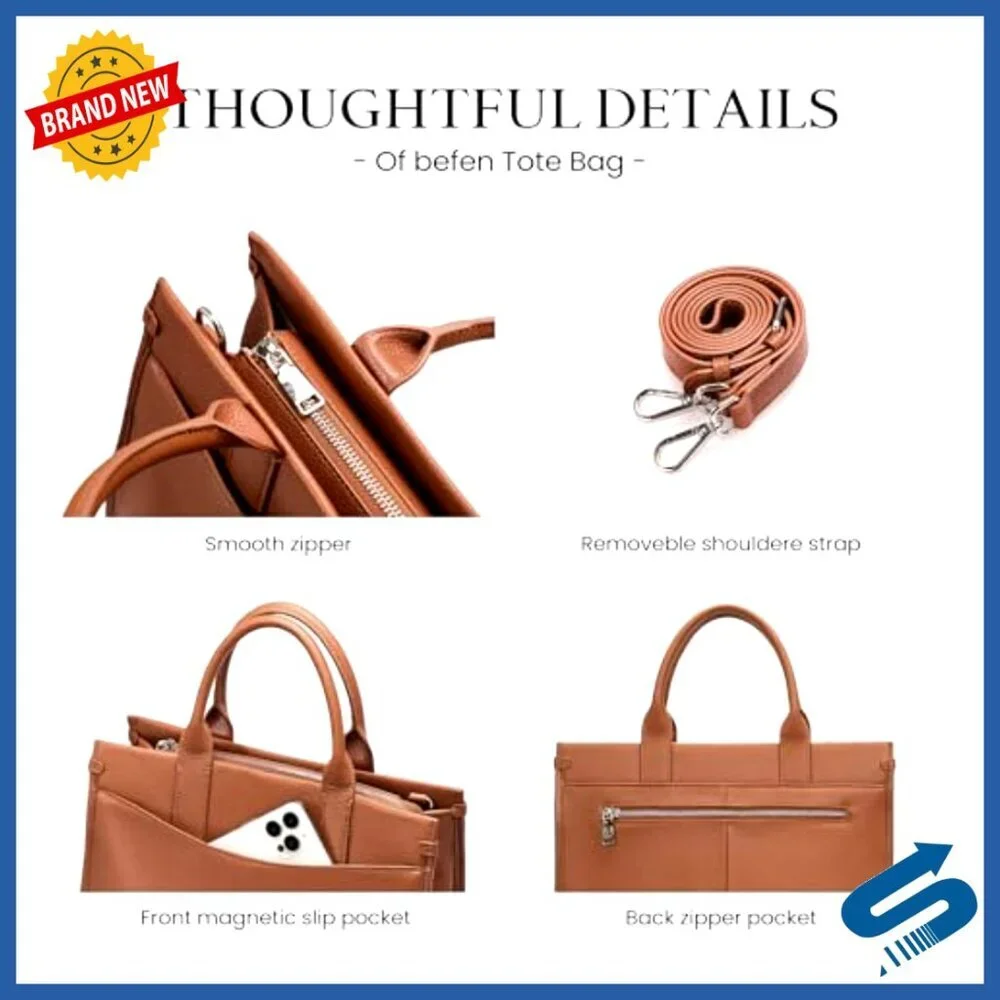Genuine Leather Tote Crossbody Bag with Top Handle and Zipper