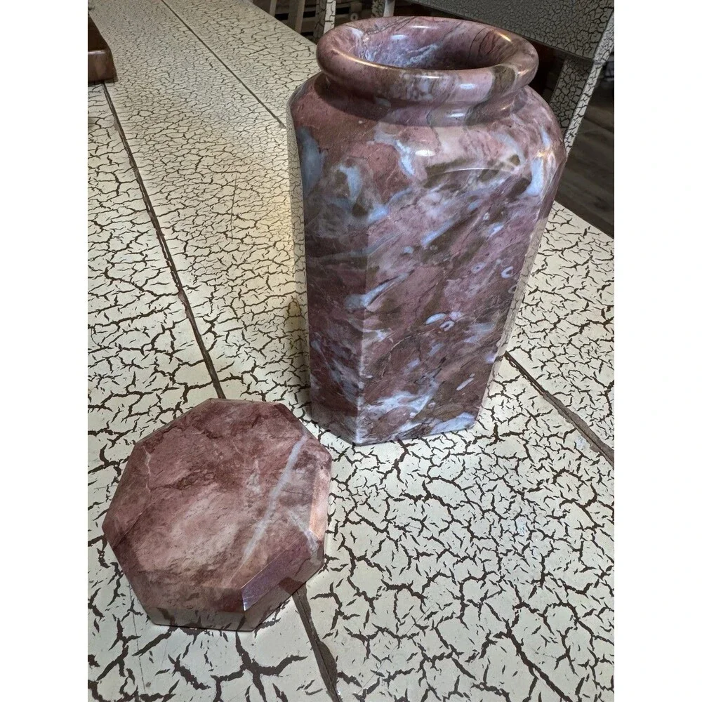 Vintage MCM Polished Pink Marble Vase  6.25