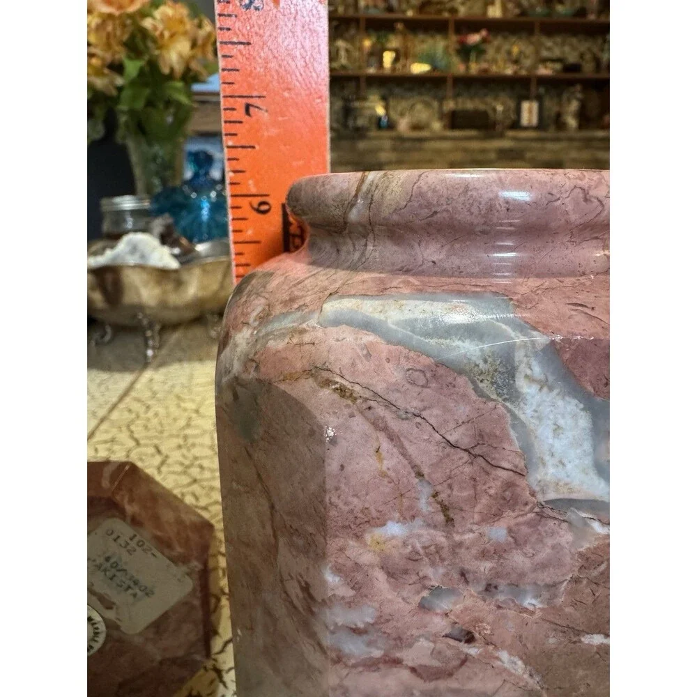 Vintage MCM Polished Pink Marble Vase  6.25