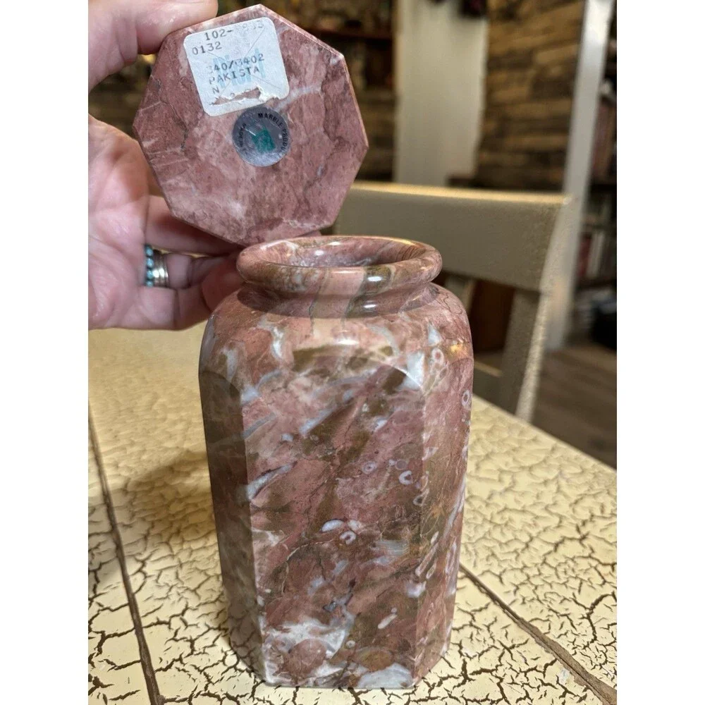 Vintage MCM Polished Pink Marble Vase  6.25