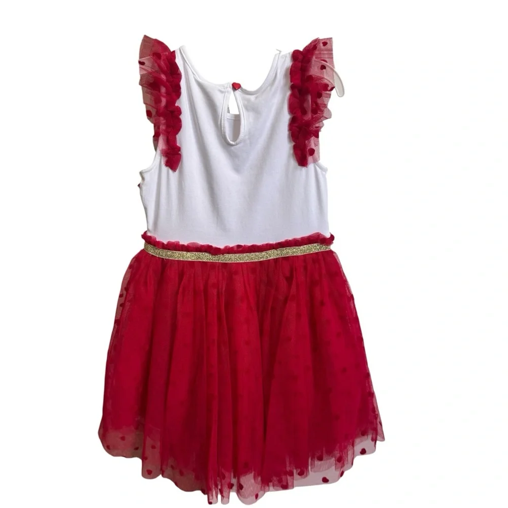 Tommy Bahama 2 Piece Girls Red White Valentine’s Tulle Dress Size 5 Headband NEW