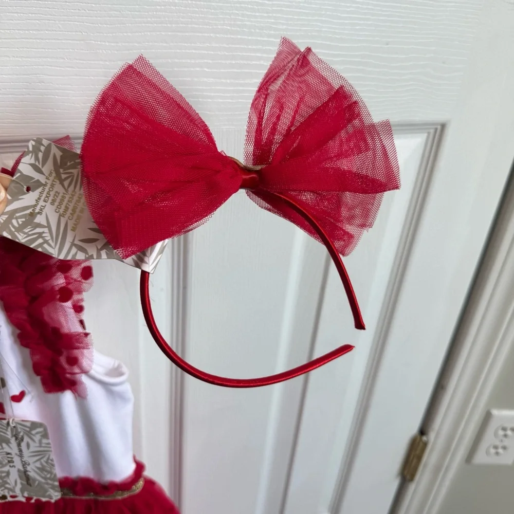Tommy Bahama 2 Piece Girls Red White Valentine’s Tulle Dress Size 5 Headband NEW