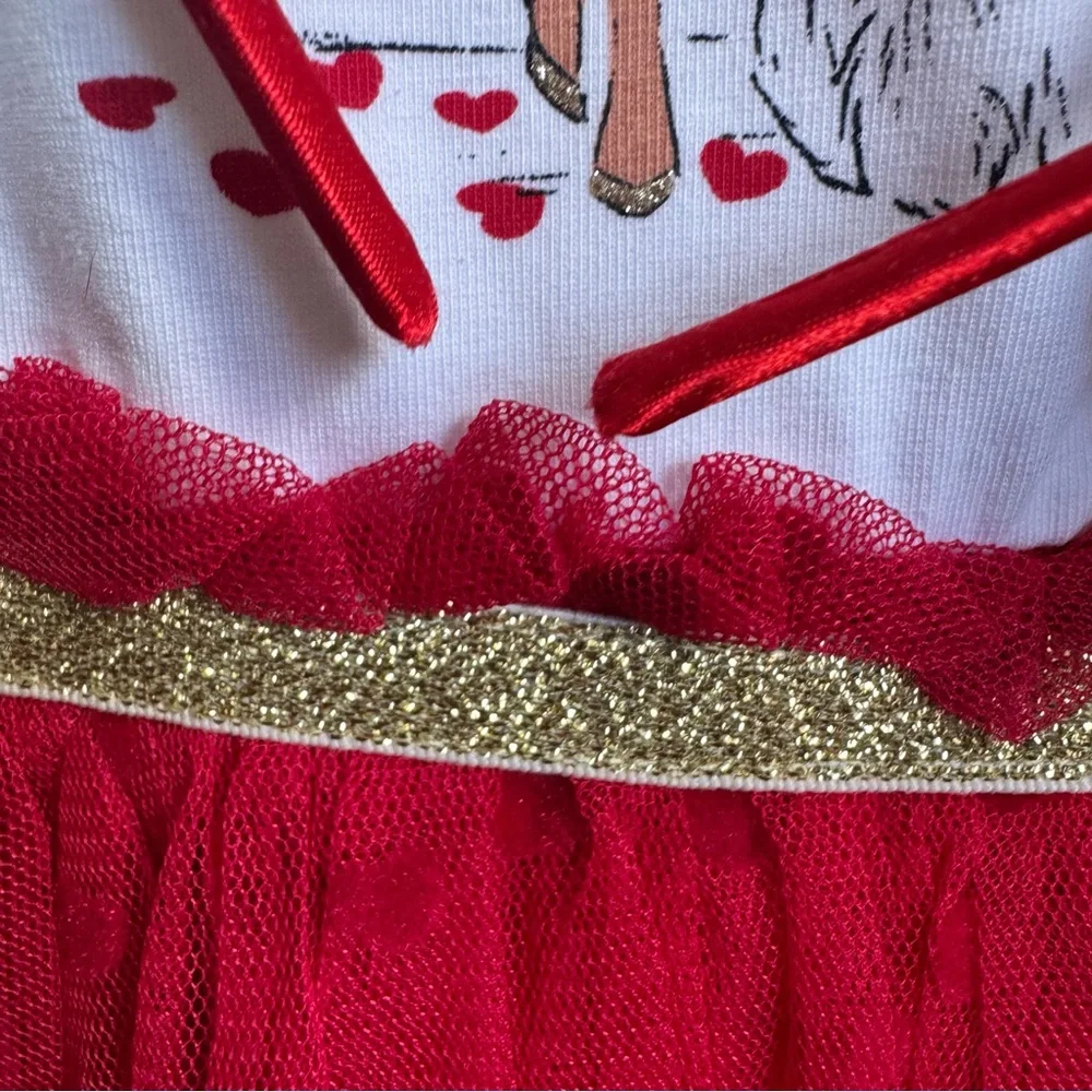 Tommy Bahama 2 Piece Girls Red White Valentine’s Tulle Dress Size 5 Headband NEW