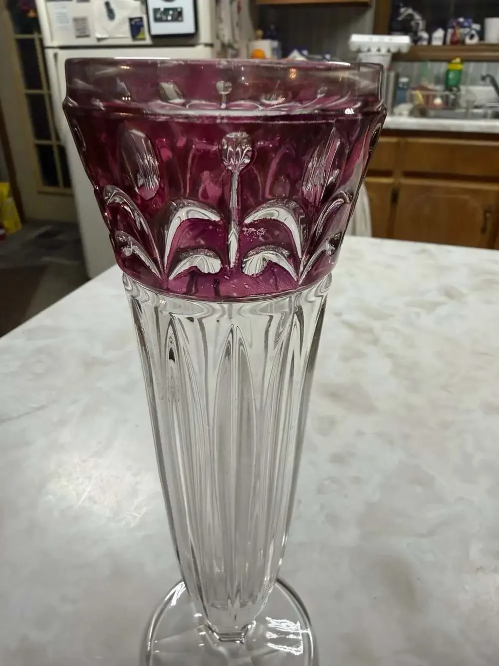 Anna Hütte West German Lead Crystal Ruby Flashed Cut-to-Clear Floral Tulip Vase