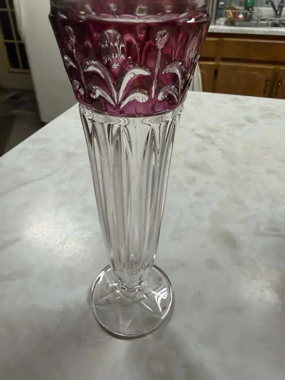 Anna Hütte West German Lead Crystal Ruby Flashed Cut-to-Clear Floral Tulip Vase