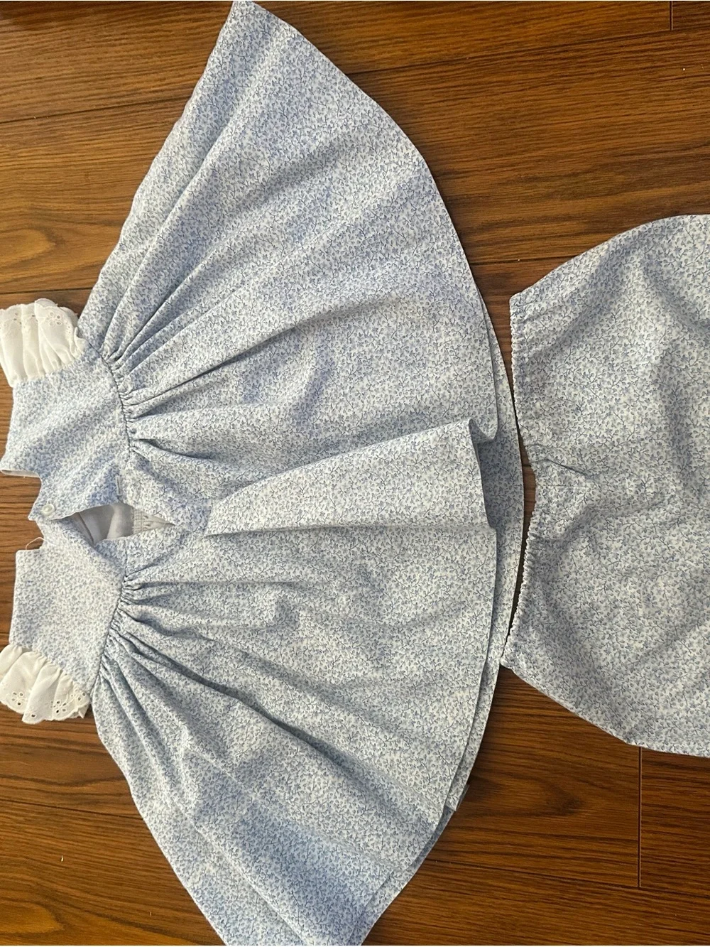 Vintage Blue Floral Smocked Baby Dress with Bloomers