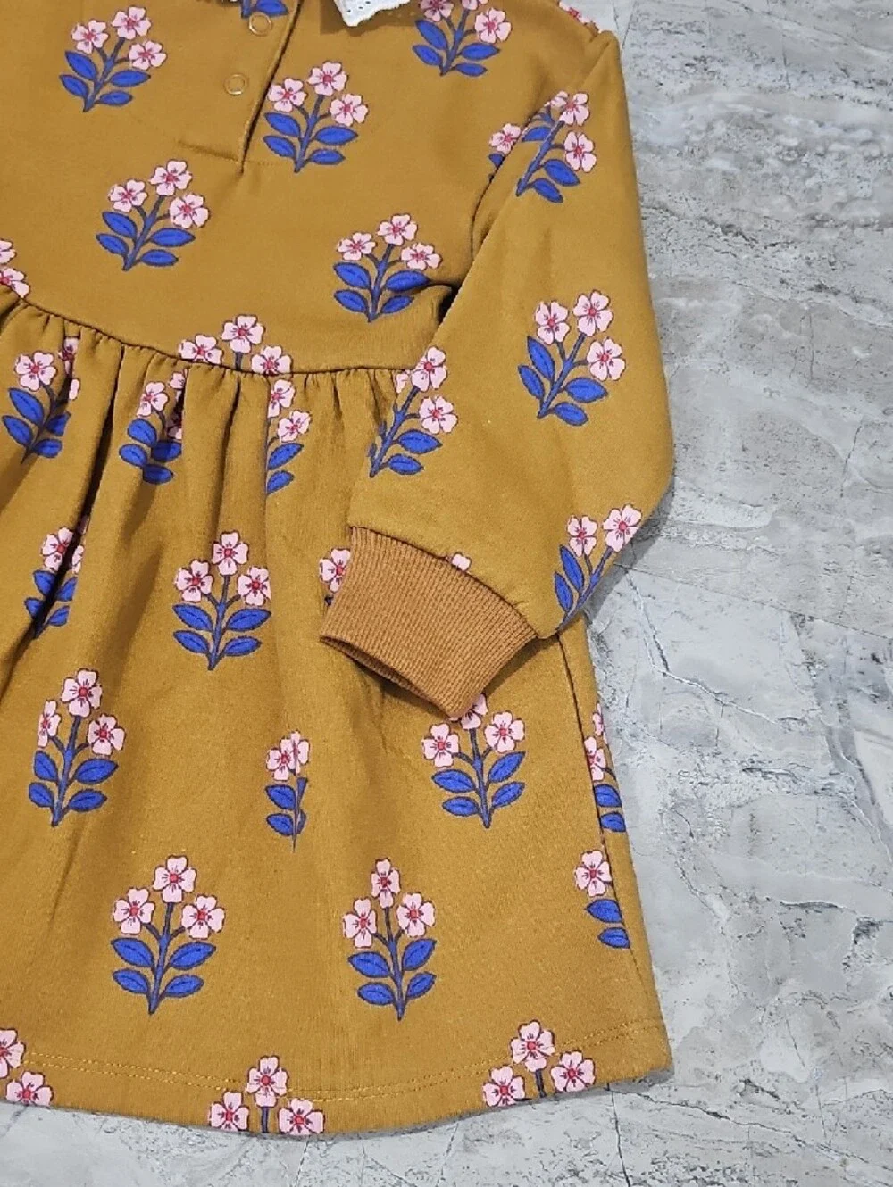 NWOT Mini Boden Mustard Floral Dress Size 2-3T