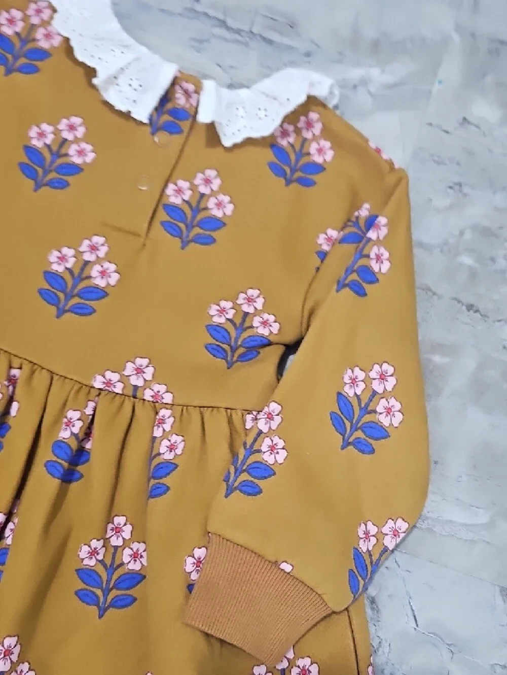NWOT Mini Boden Mustard Floral Dress Size 2-3T