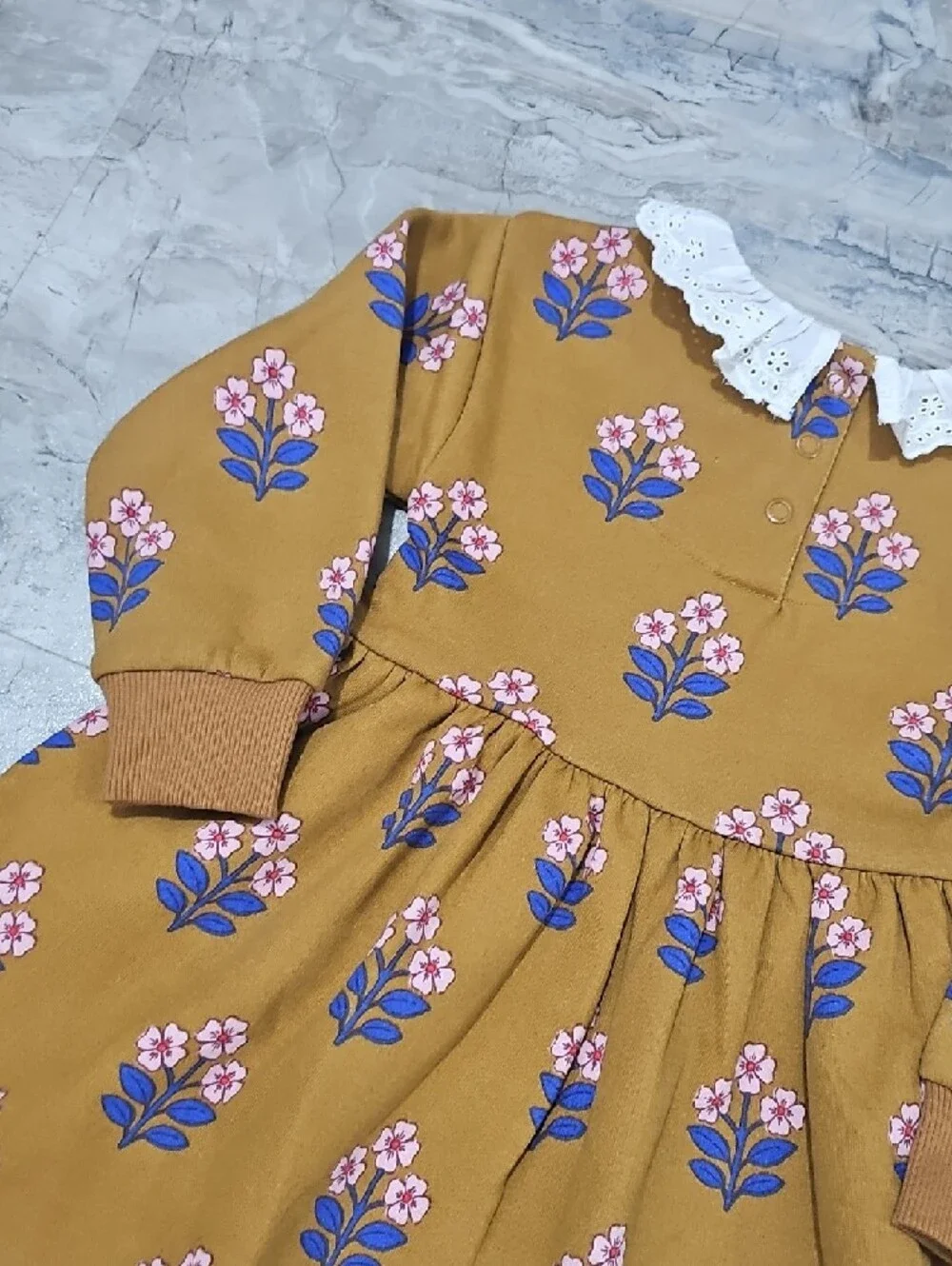 NWOT Mini Boden Mustard Floral Dress Size 2-3T