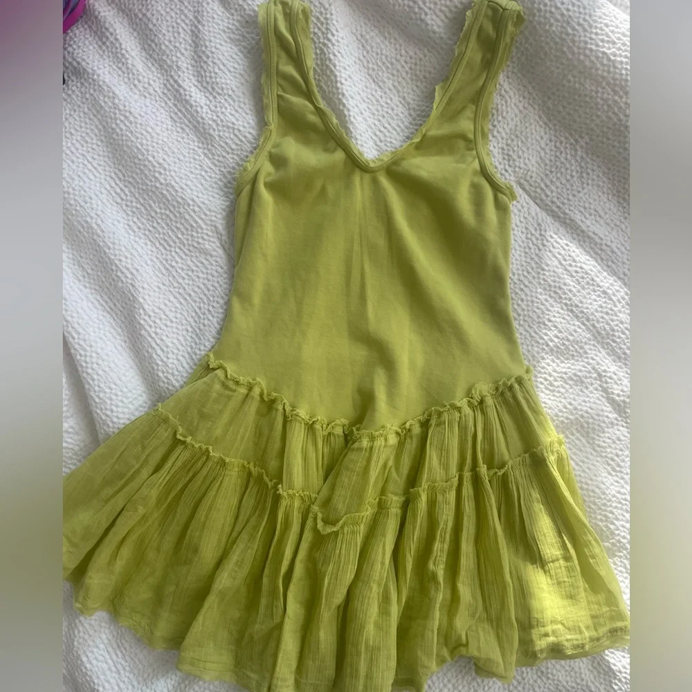 Free People Izi-Drop Waist Mini Dress in Green Apple in Size Medium