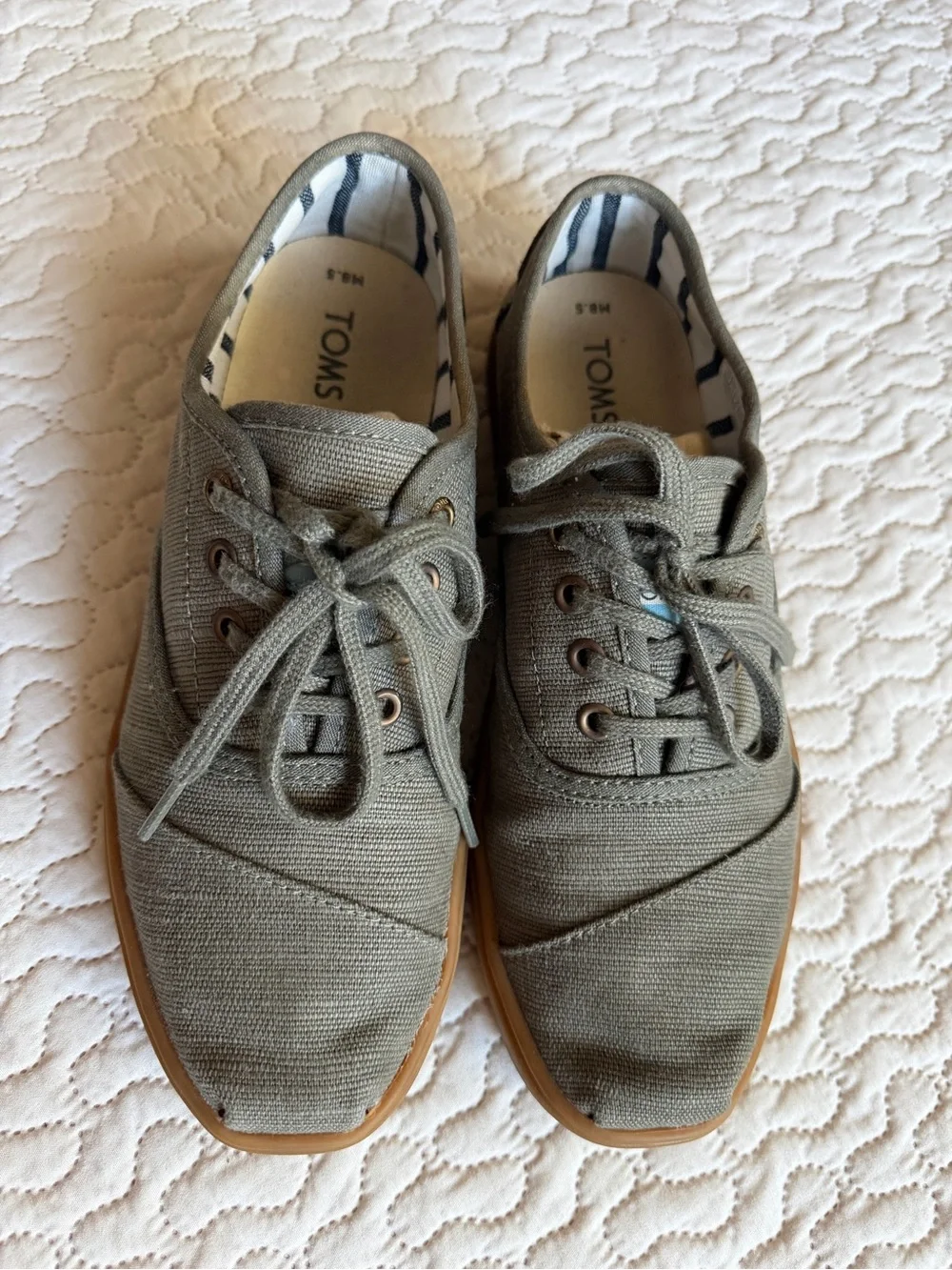 TOMS Men's Sage Olive Canvas Lace-Up Low Top Gum Sole Sneakers 8.5