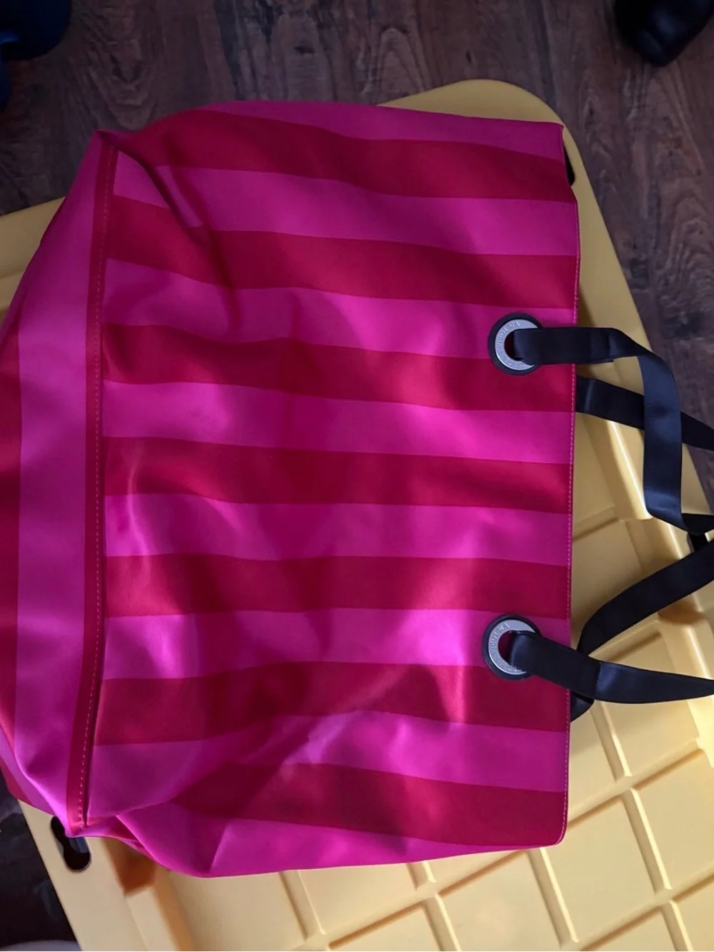 Victoria's Secret Pink Striped Logo Tote with Black Handles