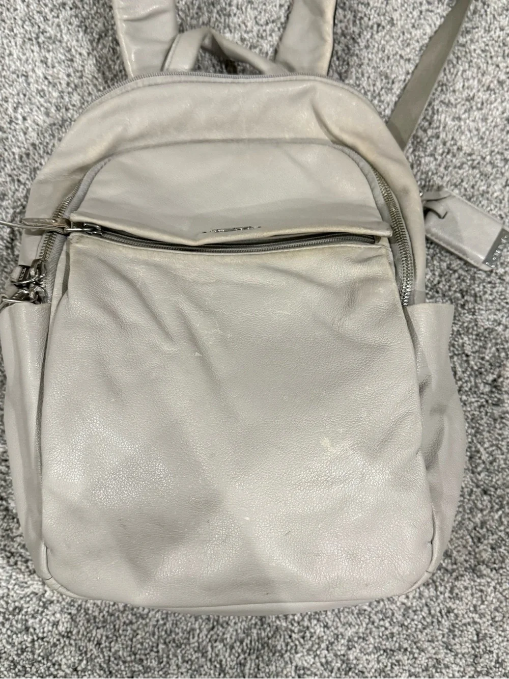 Tumi Grey Genuine Leather Small Backpack Travel Casual Zipper Women Unisex