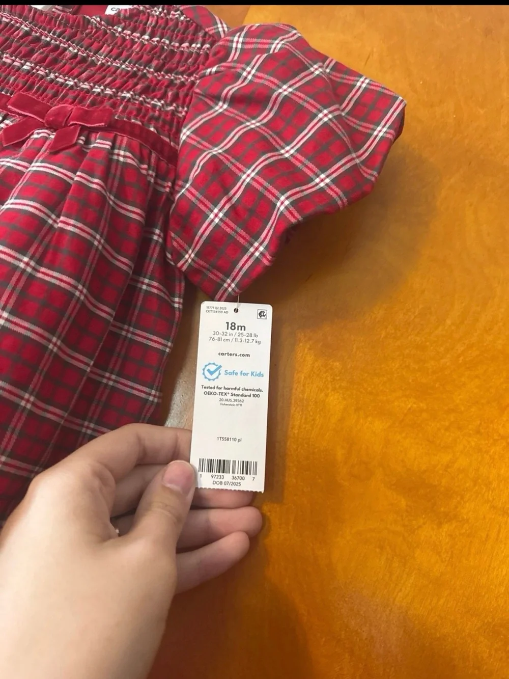 Carter's Red Plaid Smocked Short-Sleeve Dress