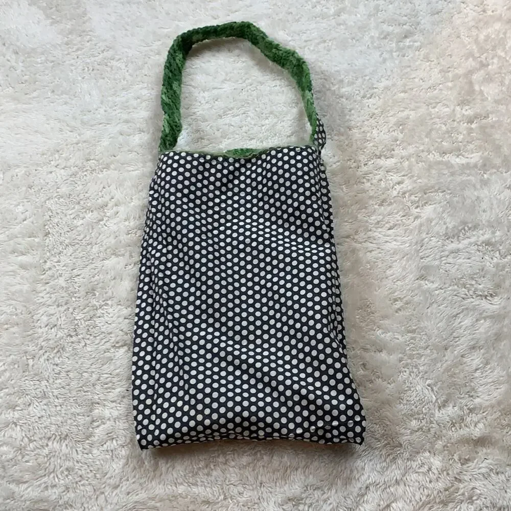 Handmade green crochet‎ and fabric flower tote bag