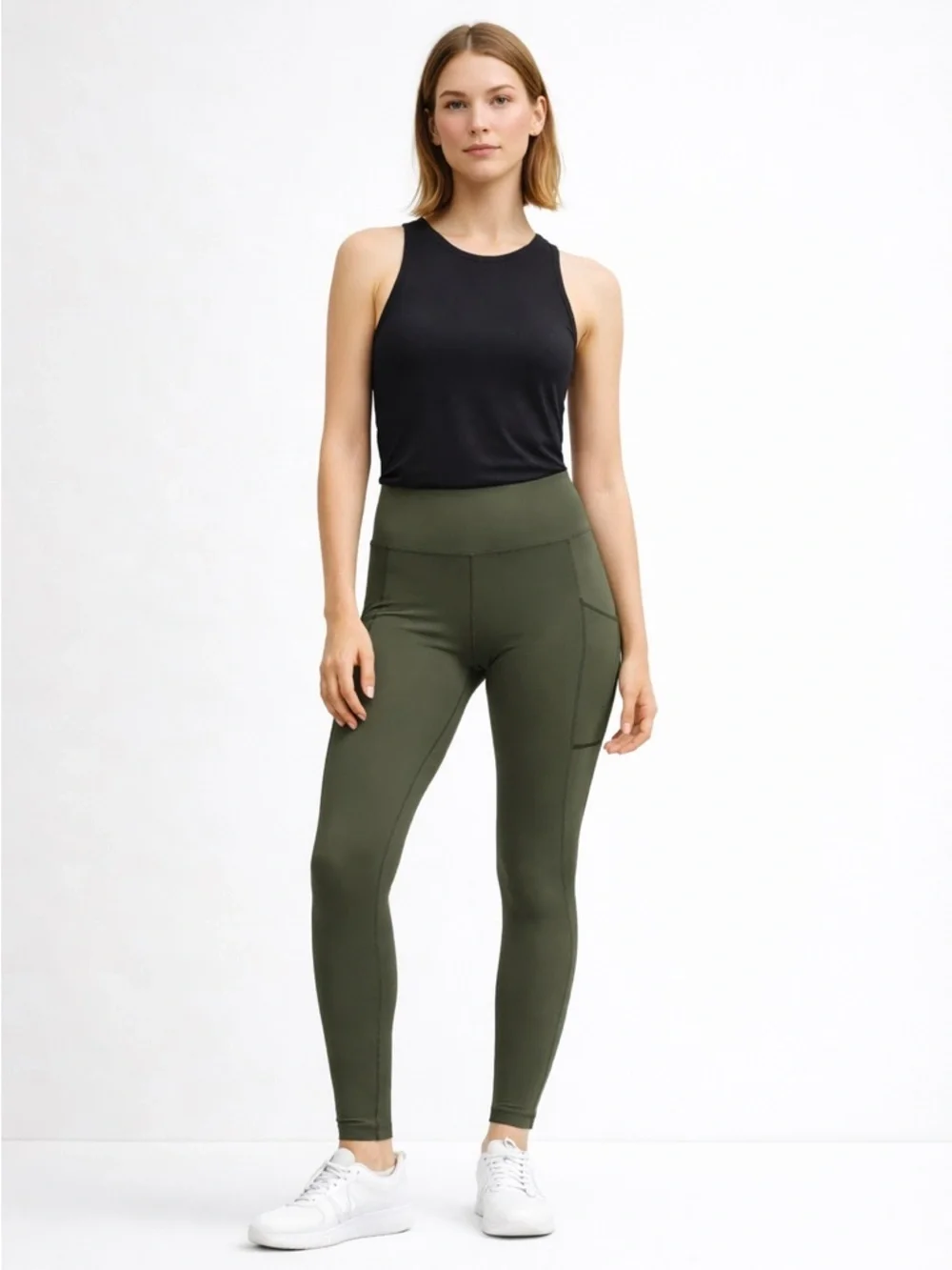 Lululemon High Rise Running Leggings Olive Green Size 4 Side Pockets Zip Back