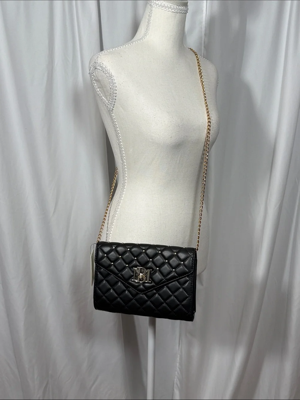 Badgley Mischka Black Quilted Crossbody with Gold Chain