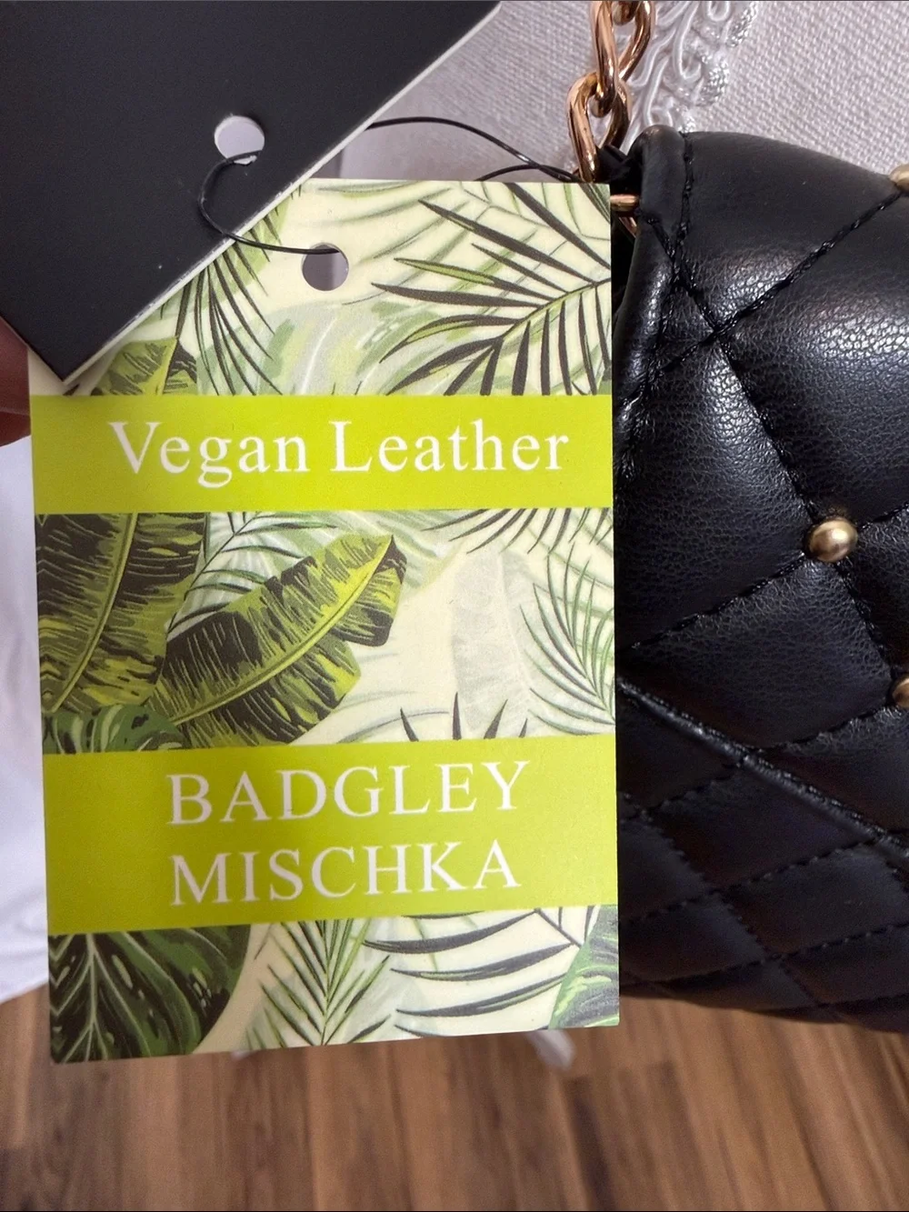 Badgley Mischka Black Quilted Crossbody with Gold Chain