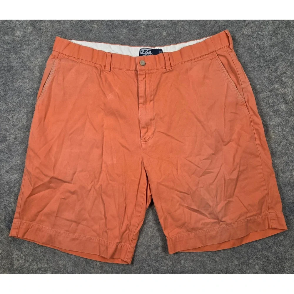Polo Ralph Lauren Mens Chino Shorts Coral Orange Cotton Twill Size 38 Flat Front
