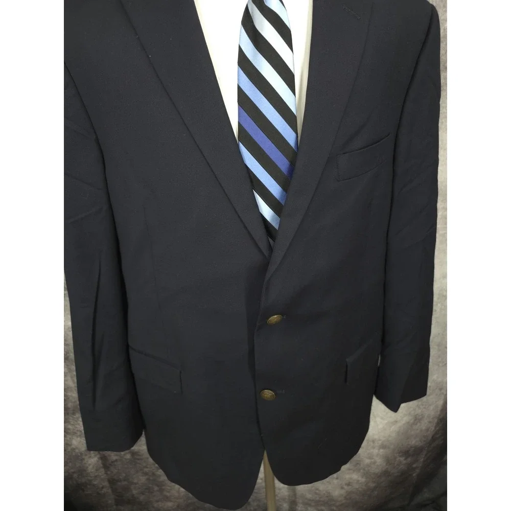 Vtg Hart Schaffner Marx Sports Coat Mens 46R Blue Blazer Jacket 2 Metal‎ Buttons