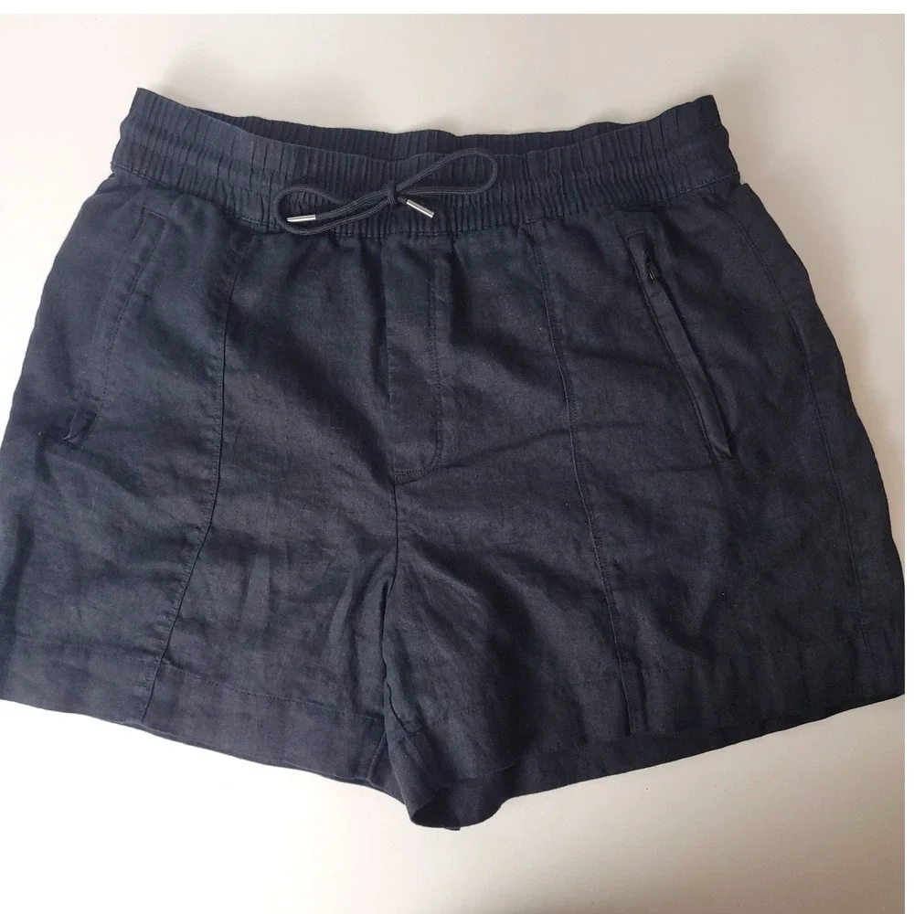Athleta Cabo Linen Short Black Elastic Waist Drawstring 851045-09 Women Medium