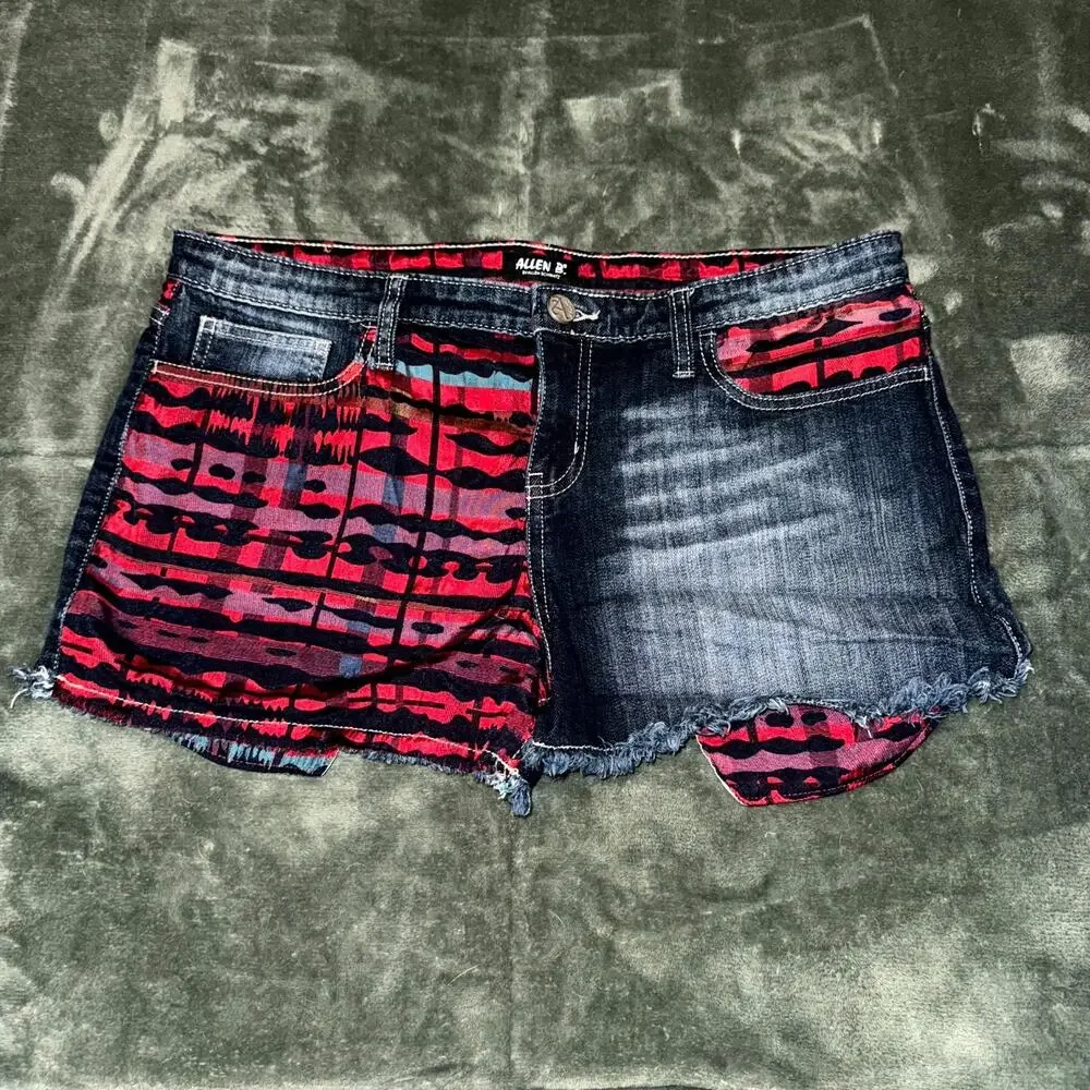 Y2K Allen B. By Allen Schwartz Cutoff Shorts Women’s 12 Blue Red Plaid‎ Denim