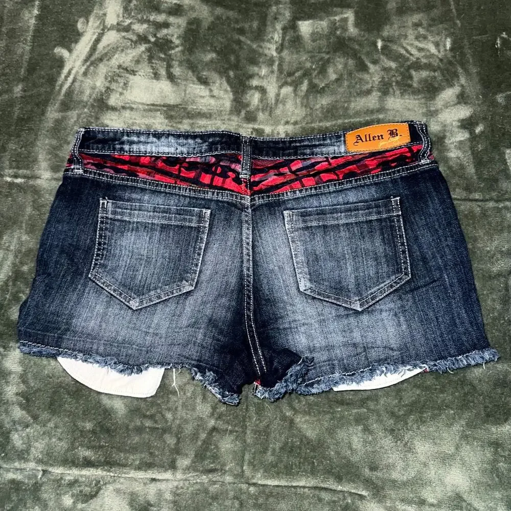 Y2K Allen B. By Allen Schwartz Cutoff Shorts Women’s 12 Blue Red Plaid‎ Denim