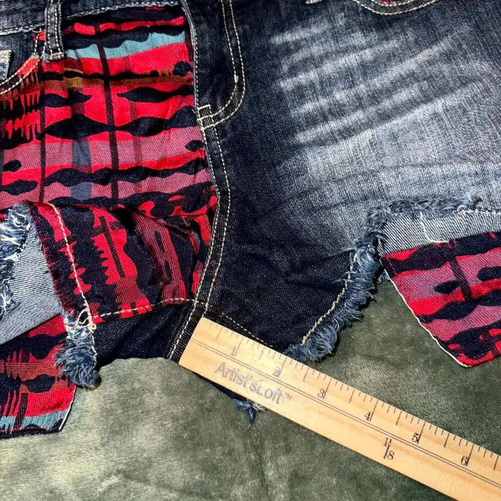 Y2K Allen B. By Allen Schwartz Cutoff Shorts Women’s 12 Blue Red Plaid‎ Denim