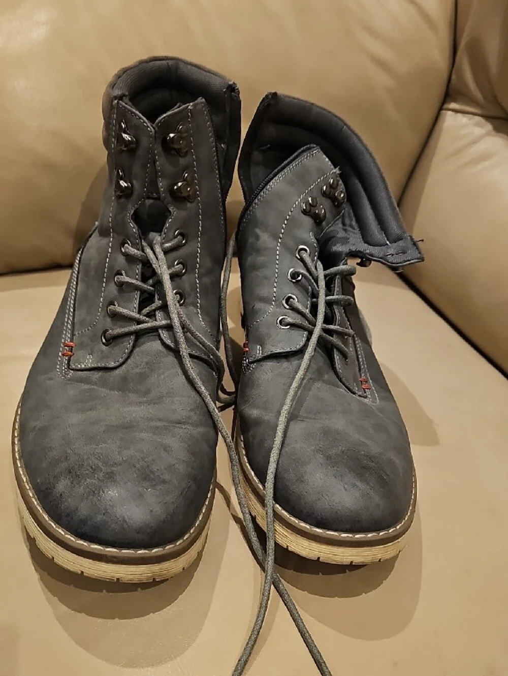 Vostey Men's Casual Nubuck Lace-Up Boots - Gray