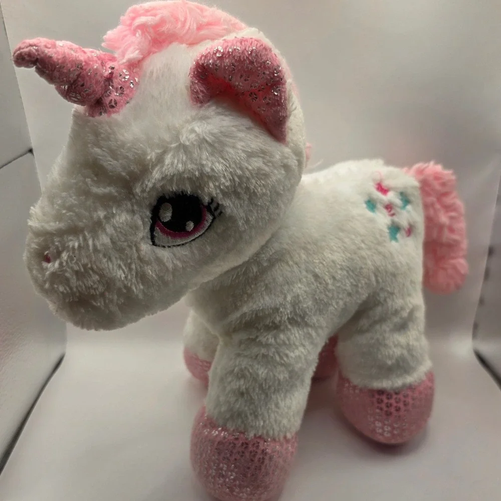 Dan Dee Plush Unicorn White Pink Sequin Hooves 2018 9oz