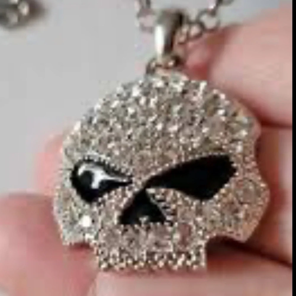Harley Davidson crystal skull necklace