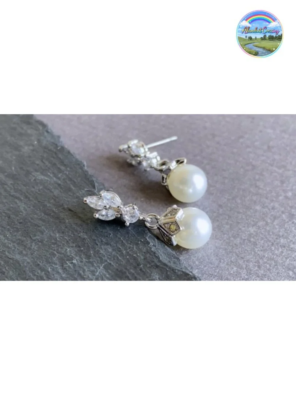Pearl Drop Wedding Earrings 8MM Ivory Shell Pearls Cubic Zirconia Crystal