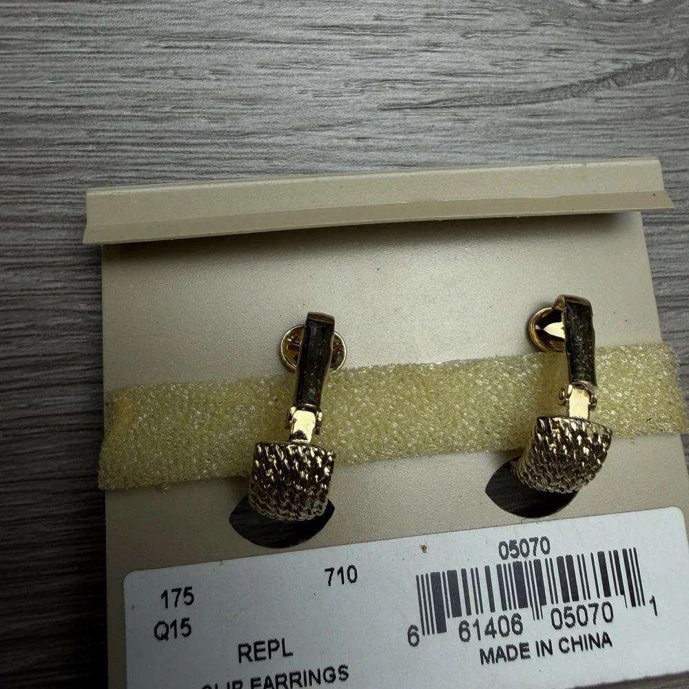 Vintage Monet 2 Clip On Earrings NWT Gold Tone Textured Woven Wide Hoop New