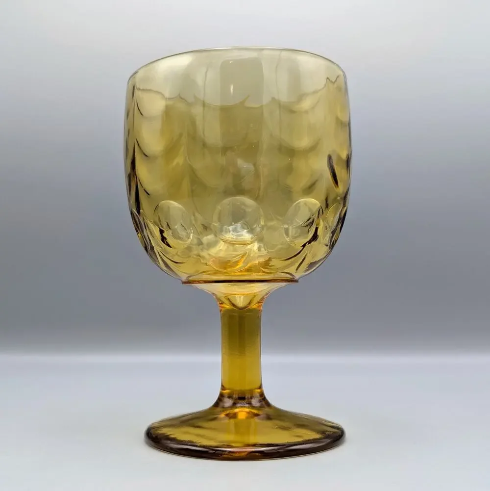 Vintage Bartlett Collins Amber Drape Thumbprint Goblet Water Wine Chalice 6