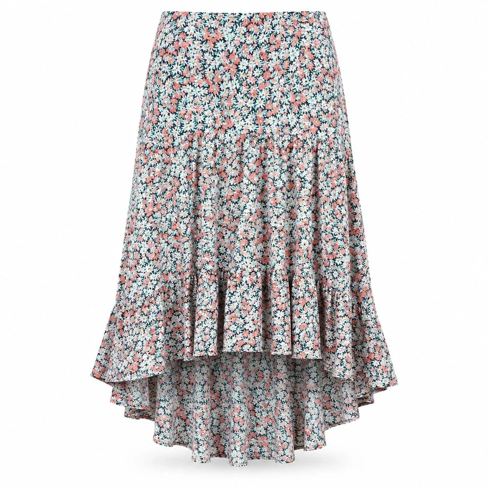 SimpleFun Womens Skirt 2XL Floral Tiered High Low Boho Cottagecore Peasant Skirt