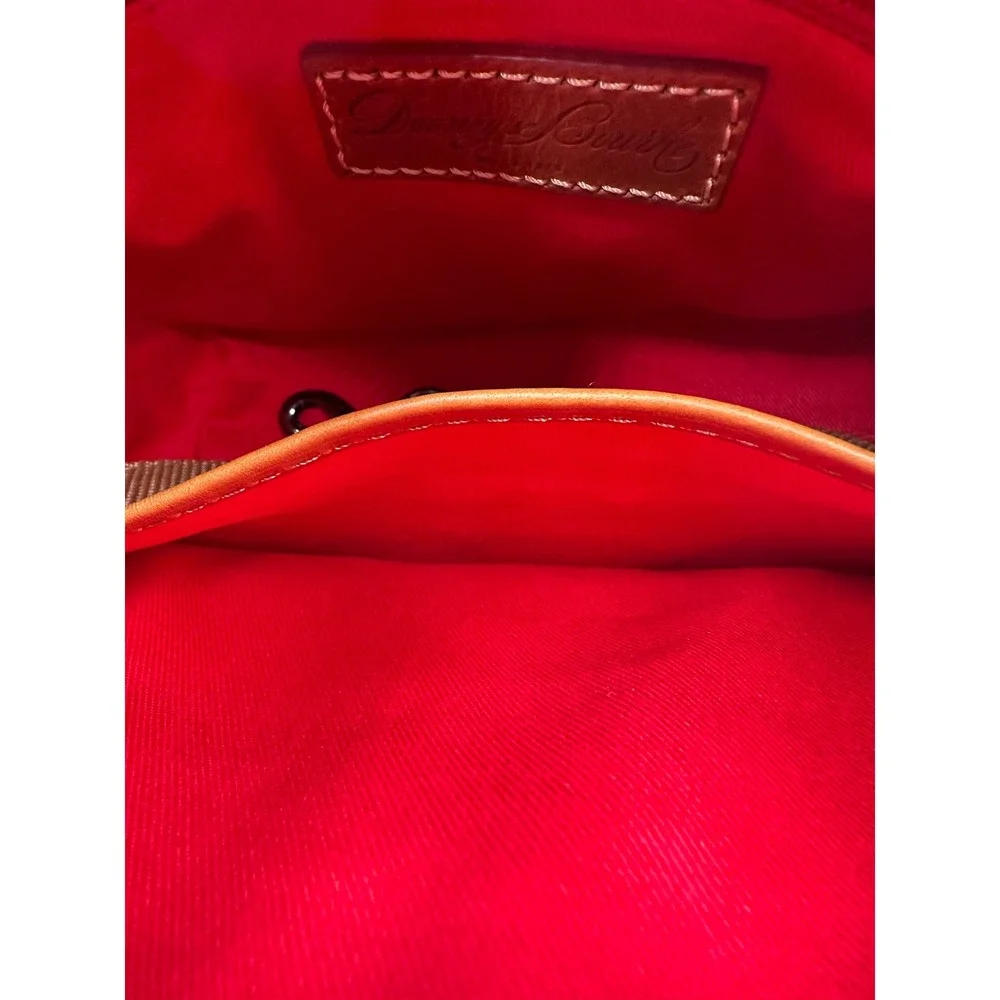 Dooney & Bourke Navy White Striped Coated Cotton Crossbody Bag‎ Leather Trim