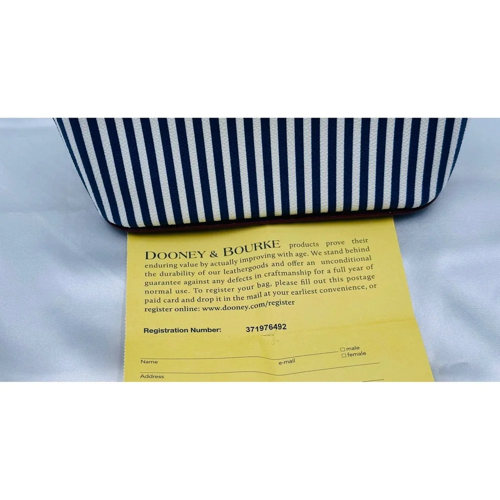 Dooney & Bourke Navy White Striped Coated Cotton Crossbody Bag‎ Leather Trim