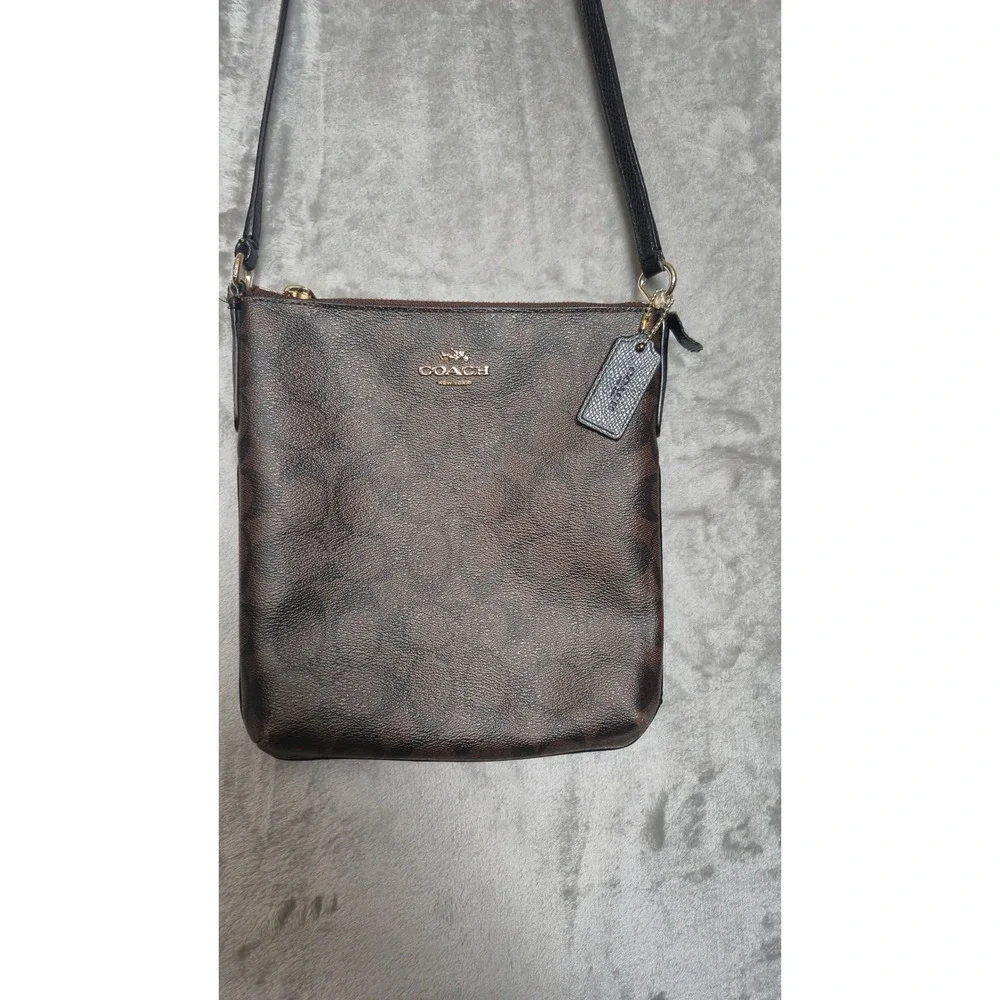 Coach North South Crossbody Bag Signature Canvas Brown Monogram 58330