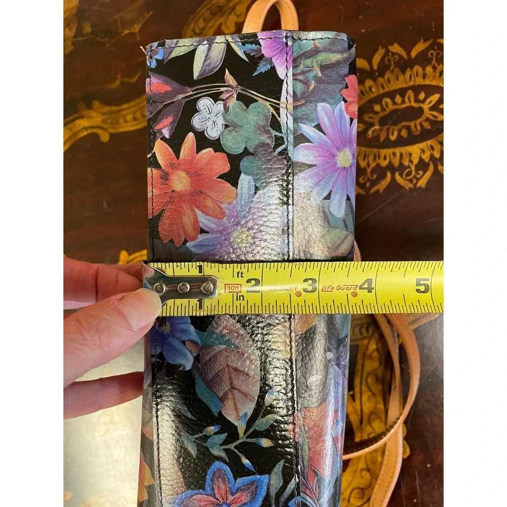 Valentina Floral‎ Print Leather Crossbody Bag Gold Zip Travel Boho Chic Romantic