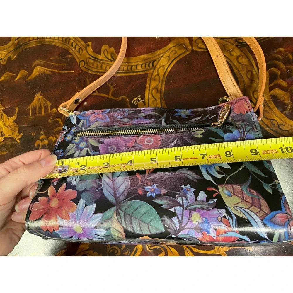 Valentina Floral‎ Print Leather Crossbody Bag Gold Zip Travel Boho Chic Romantic