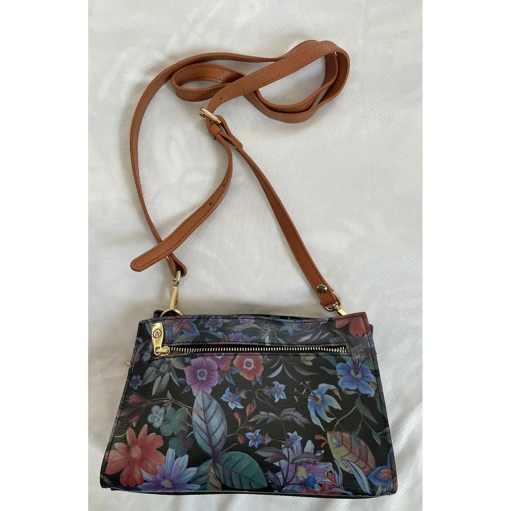 Valentina Floral‎ Print Leather Crossbody Bag Gold Zip Travel Boho Chic Romantic
