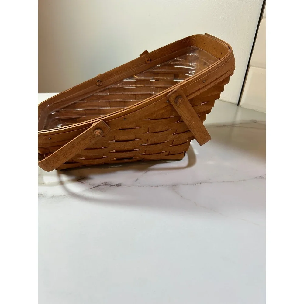 Longaberger Handwoven Slant Basket 1990 Vintage Wood Woven with Plastic‎ Liner