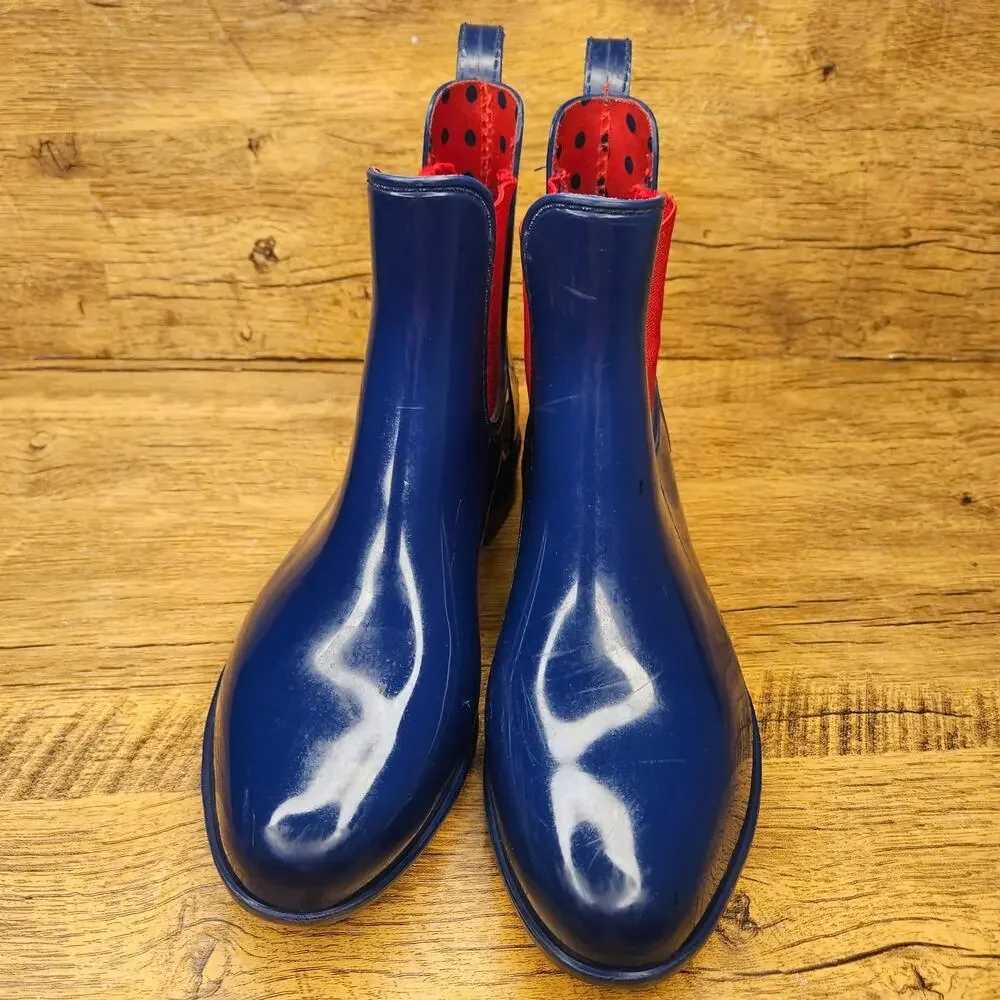 Lauren Ralph Lauren Navy Red Waterproof Rubber Water bootie Rainboot sz 6