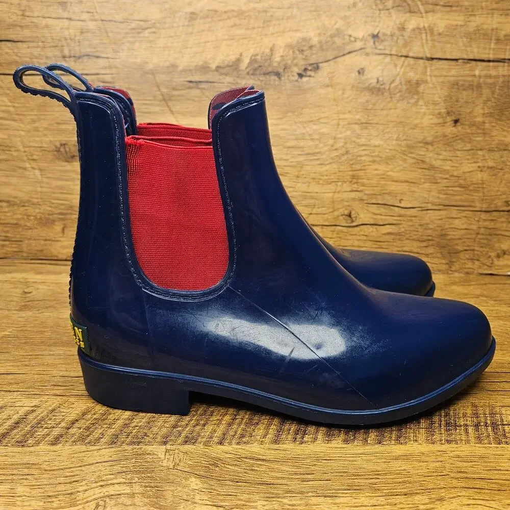 Lauren Ralph Lauren Navy Red Waterproof Rubber Water bootie Rainboot sz 6