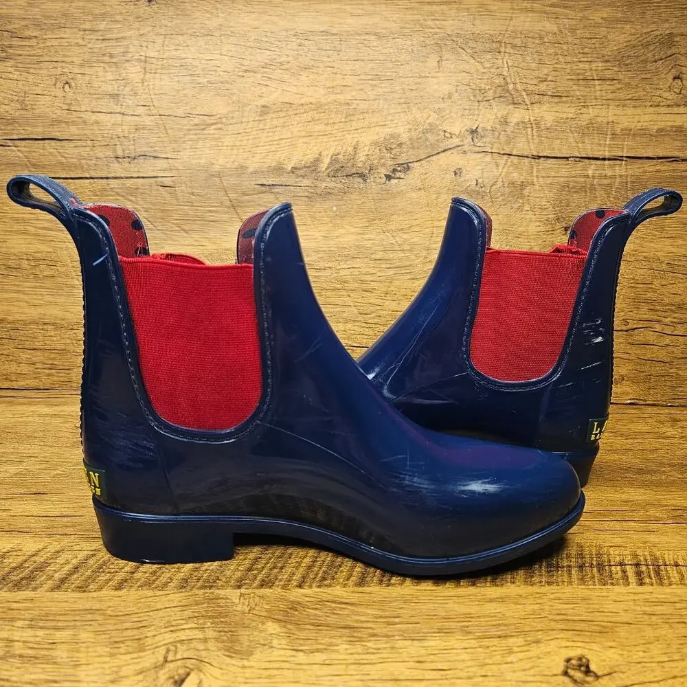Lauren Ralph Lauren Navy Red Waterproof Rubber Water bootie Rainboot sz 6