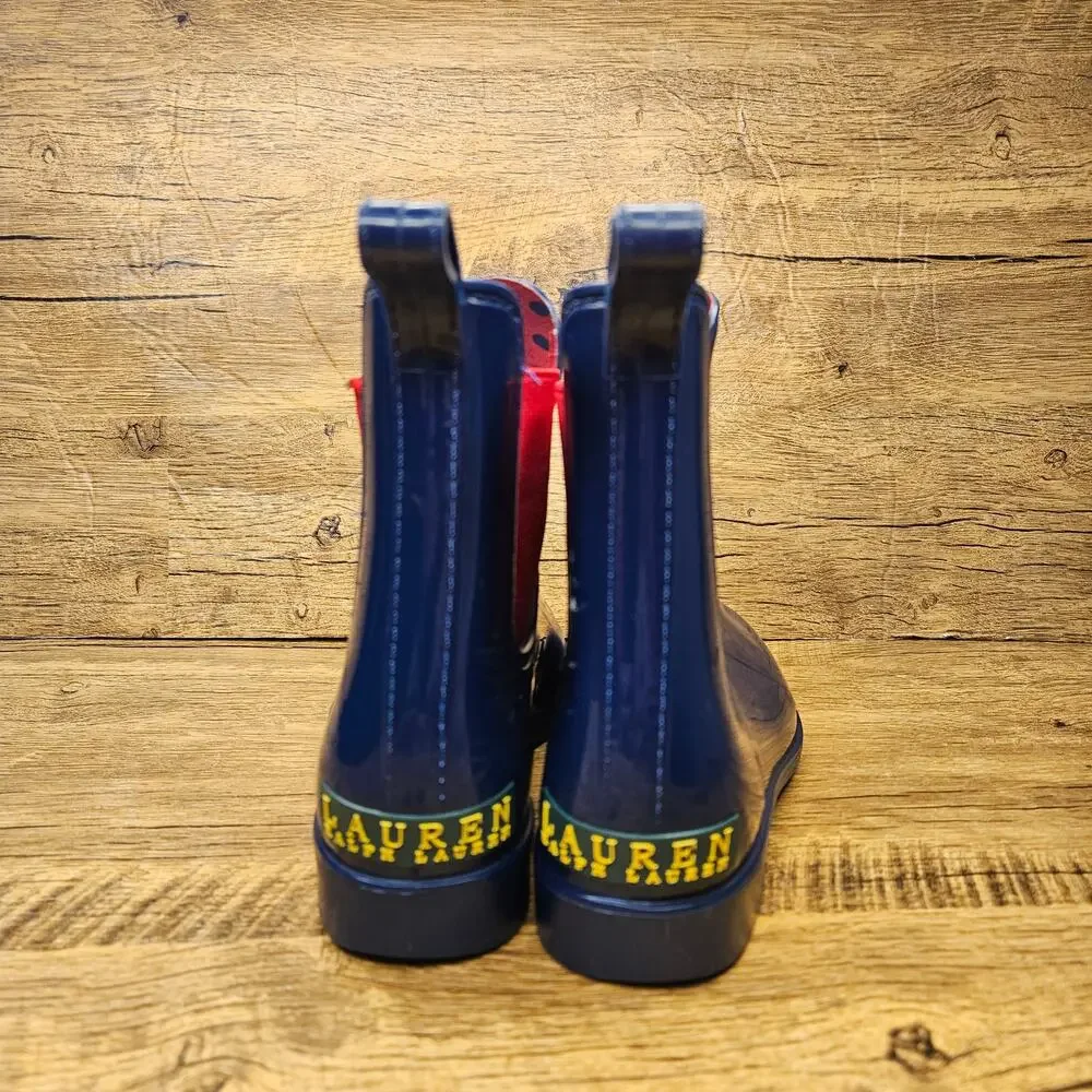 Lauren Ralph Lauren Navy Red Waterproof Rubber Water bootie Rainboot sz 6