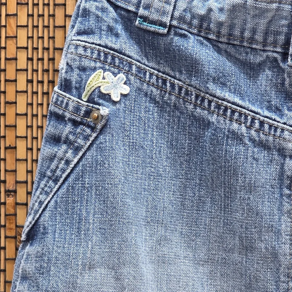 Y2K Baby Gap Toddler Girls Blue Denim Farm Patch Skirt Adjustable Waist 5Y 2005